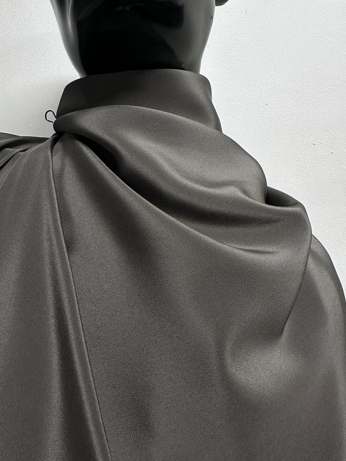 Deadstock Warm Charcoal Crepe De Chine Silk