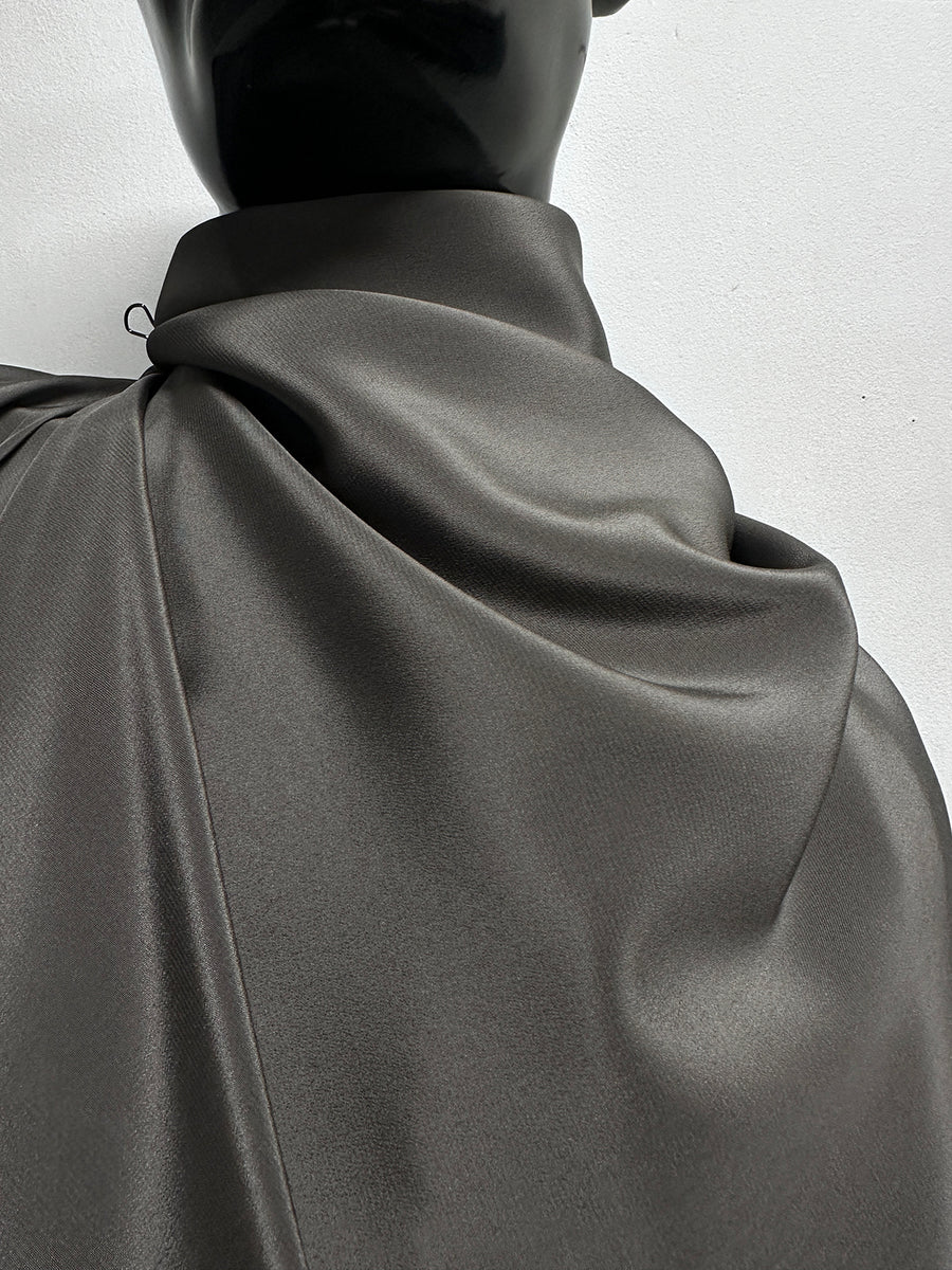 Deadstock Warm Charcoal Crepe De Chine Silk