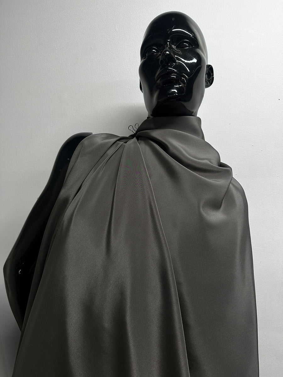 Deadstock Warm Charcoal Crepe De Chine Silk