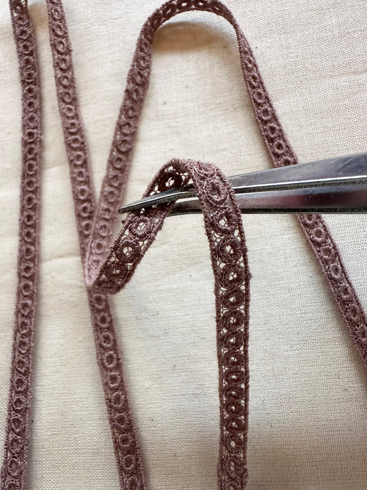 Fine Embroidered Lace Trim - Dusty Rose