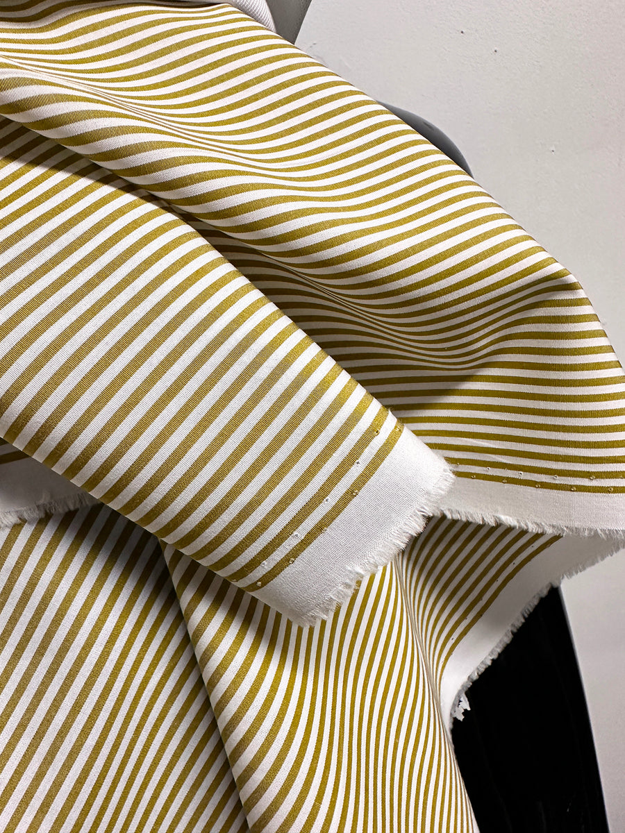 Italian Coast Albini Canclini Chartreuse Striped Cotton Shirting