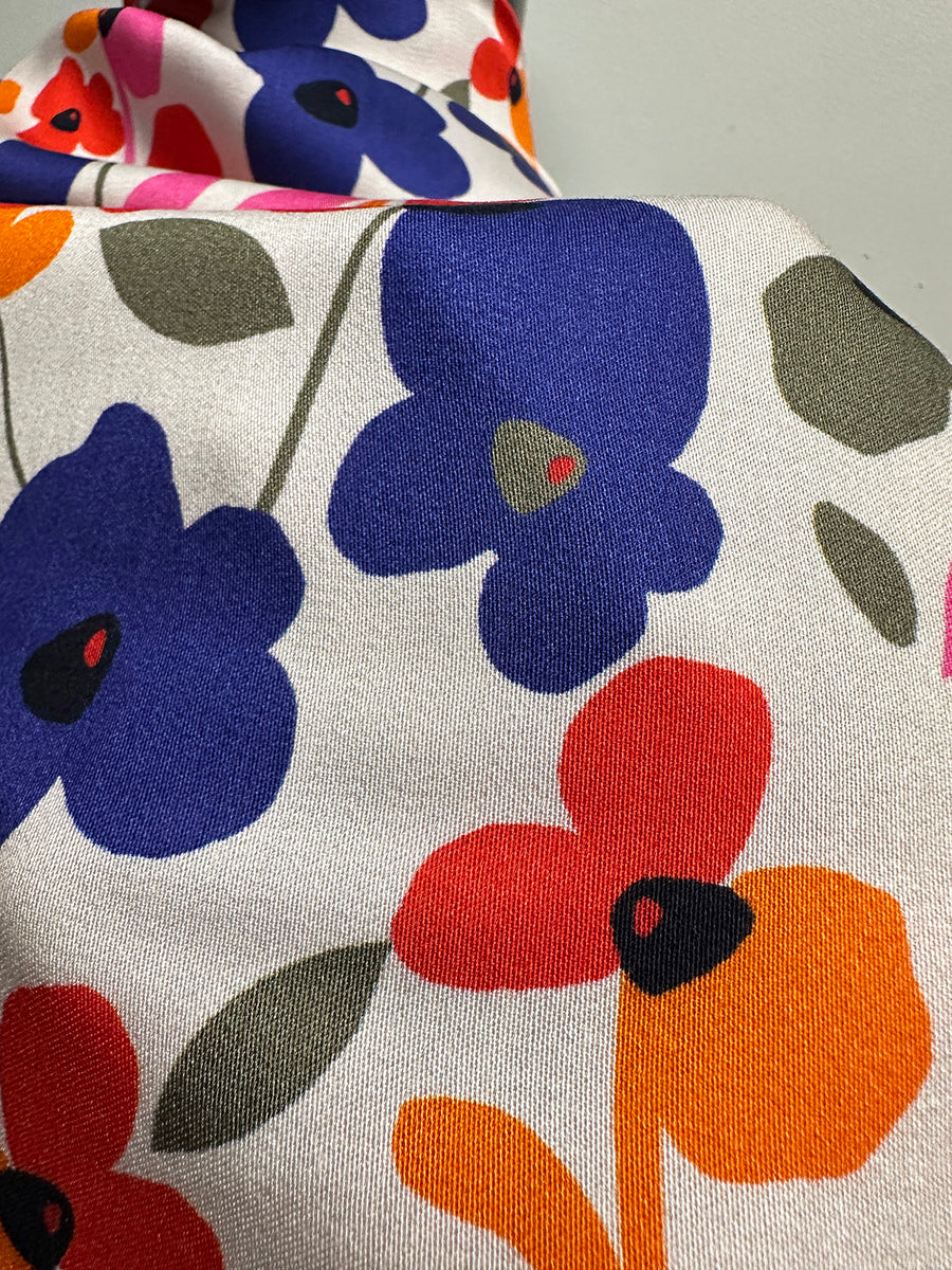 Italian Vintage Inspired Floral Sateen Challis