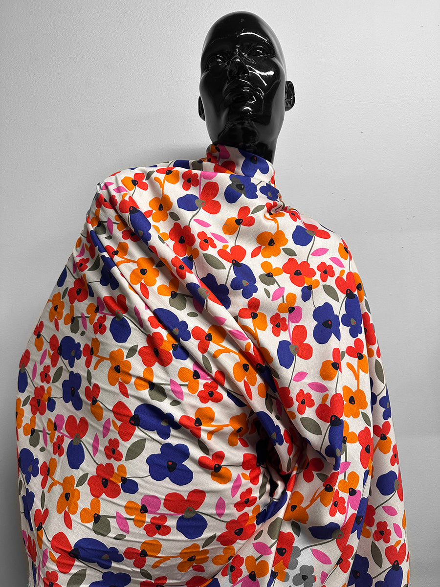 Italian Vintage Inspired Floral Sateen Challis