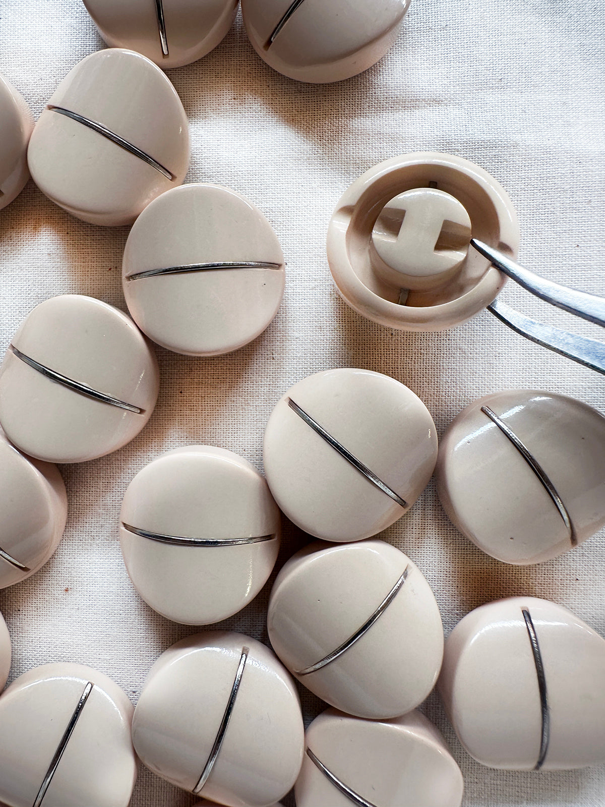 Vintage Italian Mod Minimal Chrome Stripe Buttons