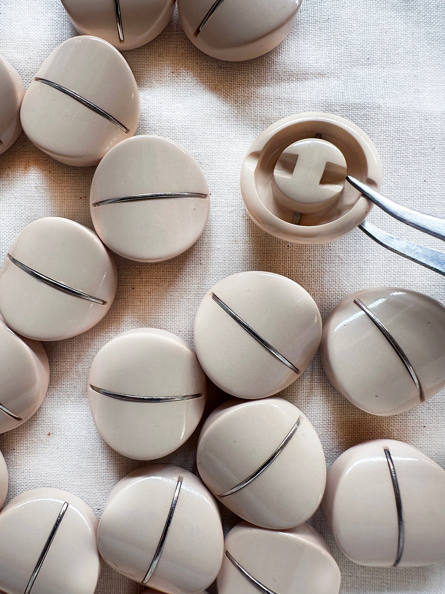 Vintage Italian Mod Minimal Chrome Stripe Buttons