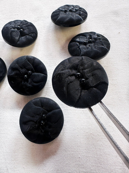 Black Faux Faille Pillow Button Per Pair