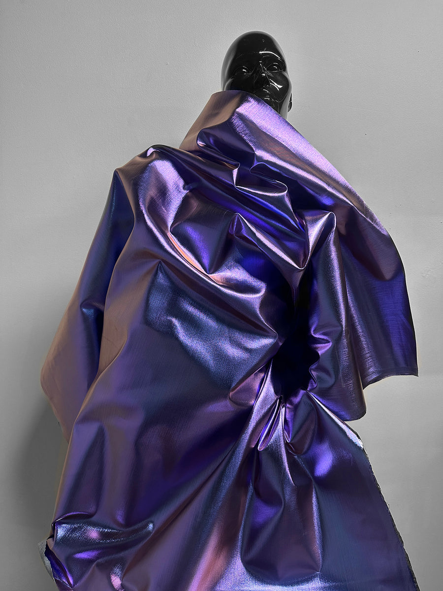 Italian Metallic Designer Laminated Denim - Purple