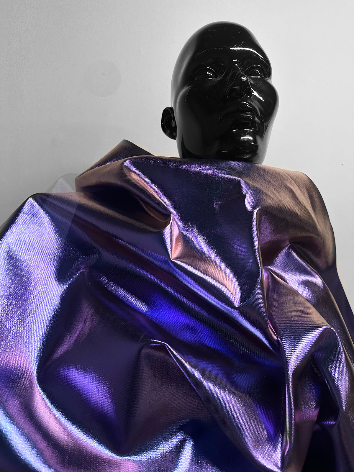 Italian Metallic Designer Laminated Denim - Purple