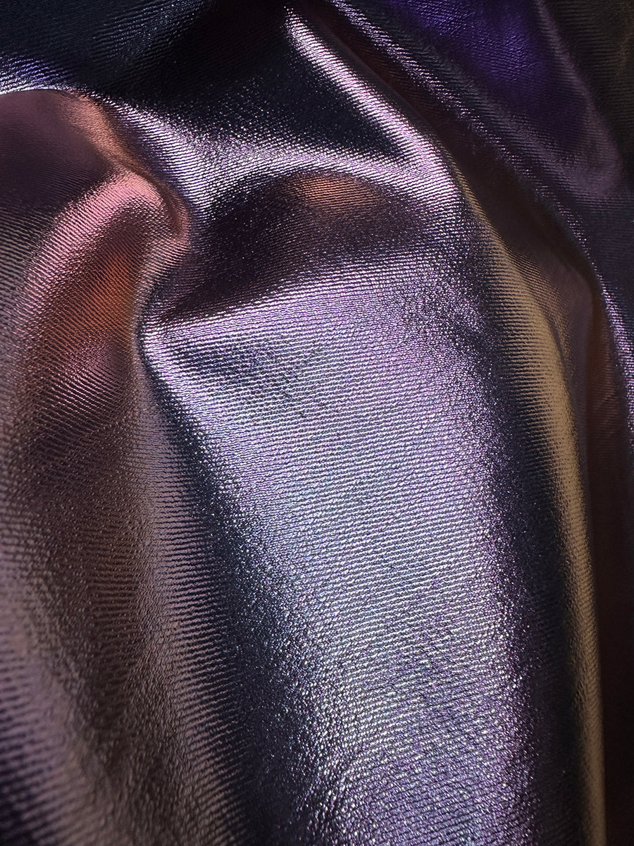 Italian Metallic Designer Laminated Denim - Purple