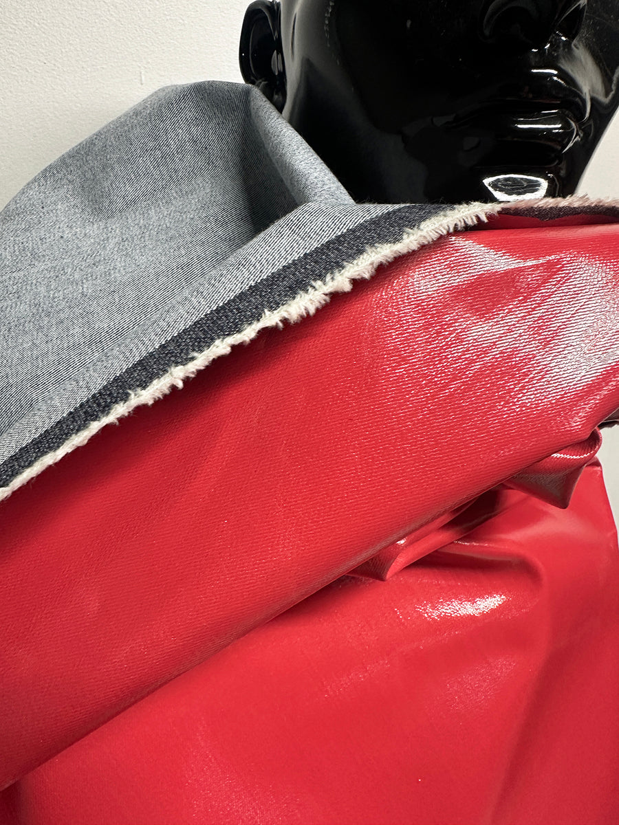 Italian Glossy Stretch Designer Denim - Lipstick Pinky Red