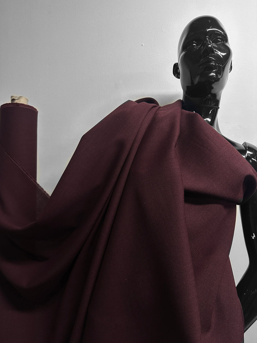 Italian Designer Virgin Wool Mohair Suiting - Burgundy