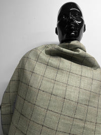 Classic Italian Check Silk Linen Virgin Wool Suiting - Sage, Tan