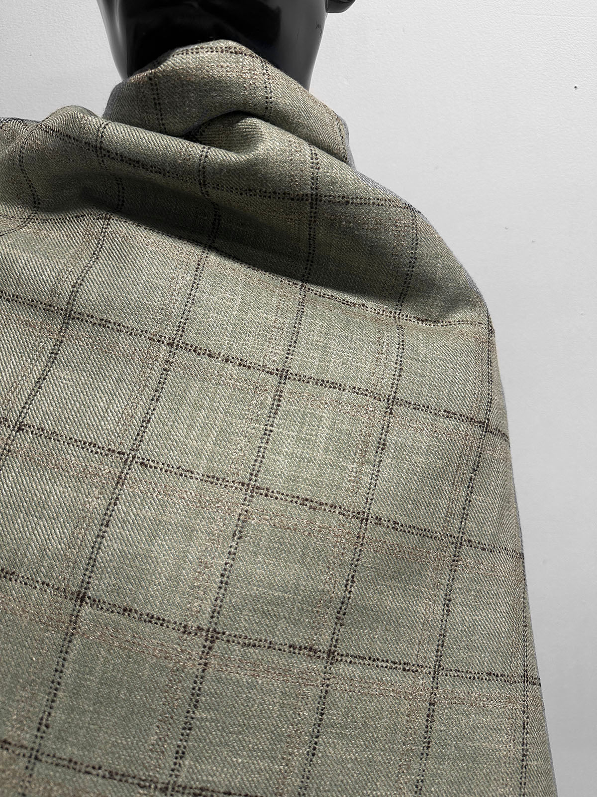Classic Italian Check Silk Linen Virgin Wool Suiting - Sage, Tan