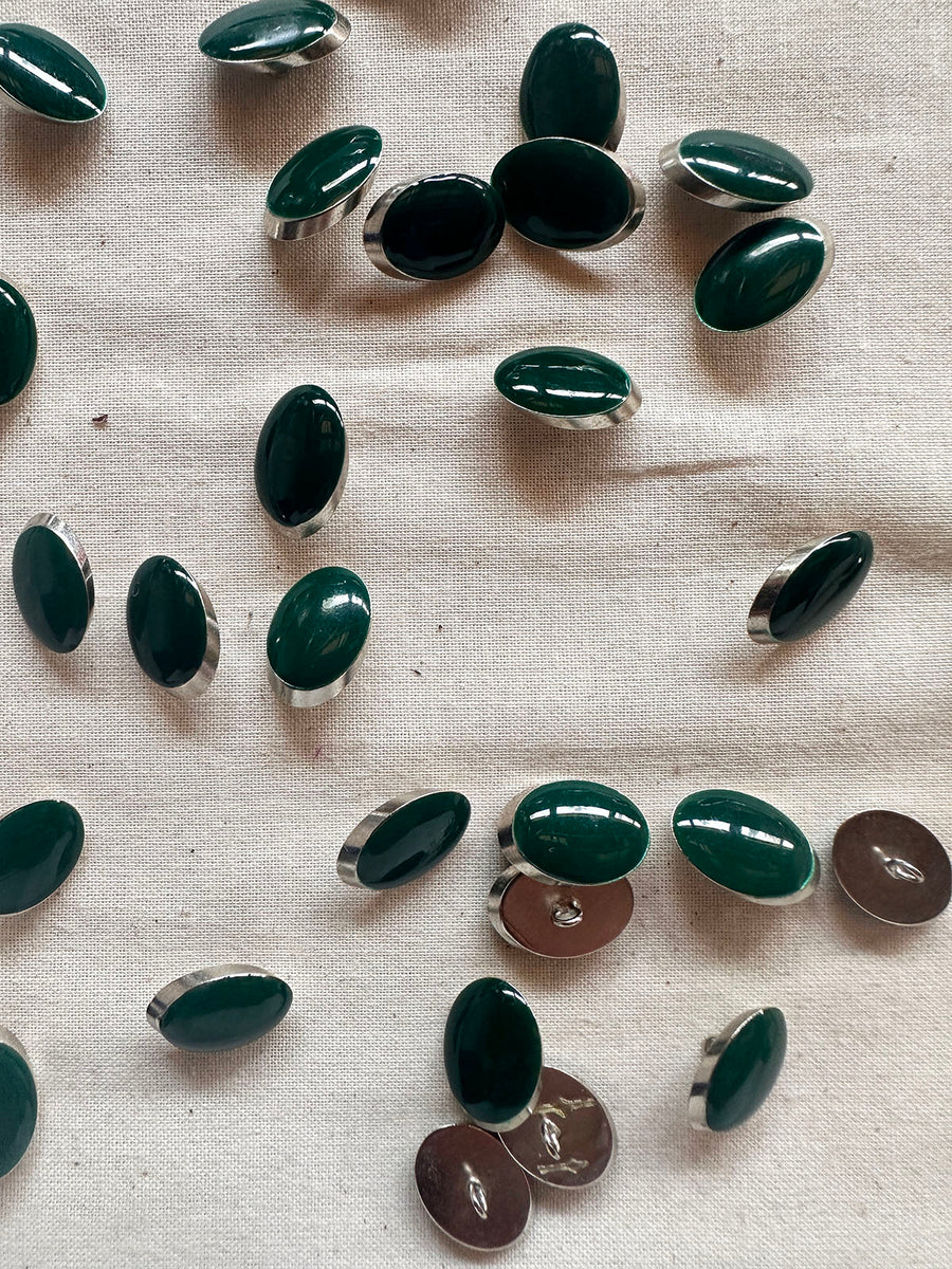 Vintage Italian Elliptical Julienne LIttle Buttons - Emerald