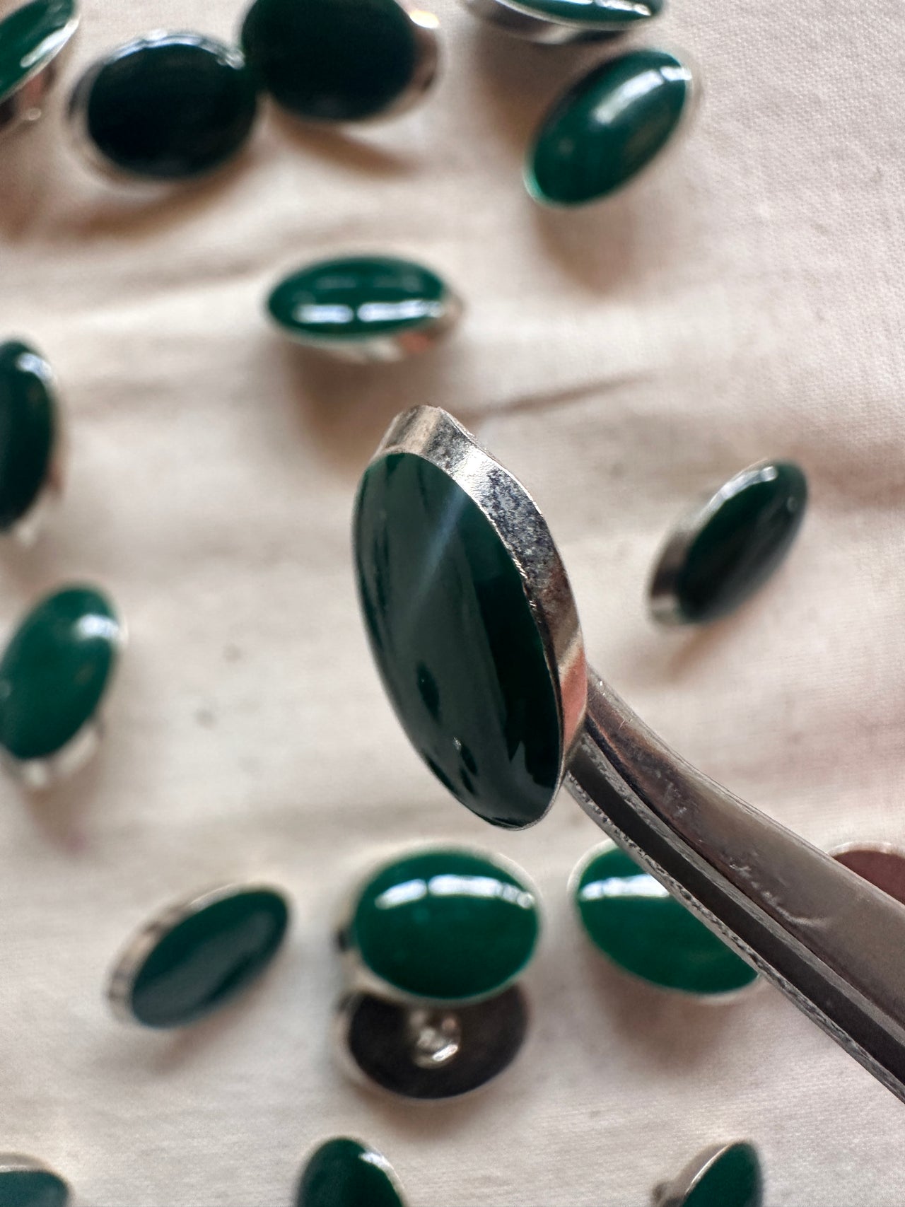 Vintage Italian Elliptical Julienne LIttle Buttons - Emerald