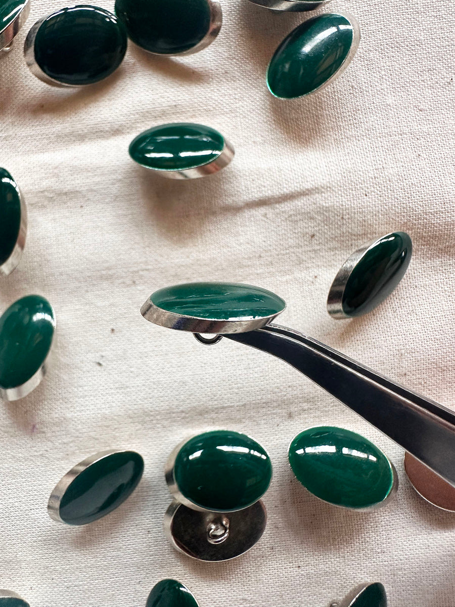 Vintage Italian Elliptical Julienne LIttle Buttons - Emerald