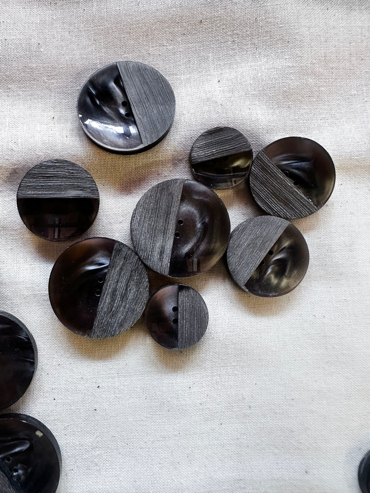 Vintage Italian Etched Pearly Charcoal Buttons