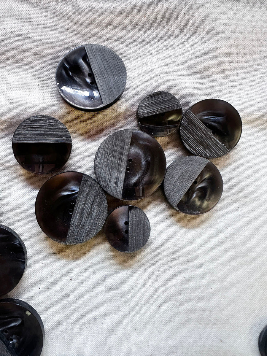 Vintage Italian Etched Pearly Charcoal Buttons