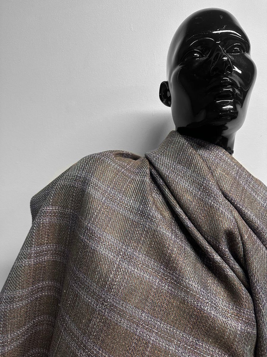 Classic Italian Silk Linen Virgin Wool Suiting - Purple, Brown