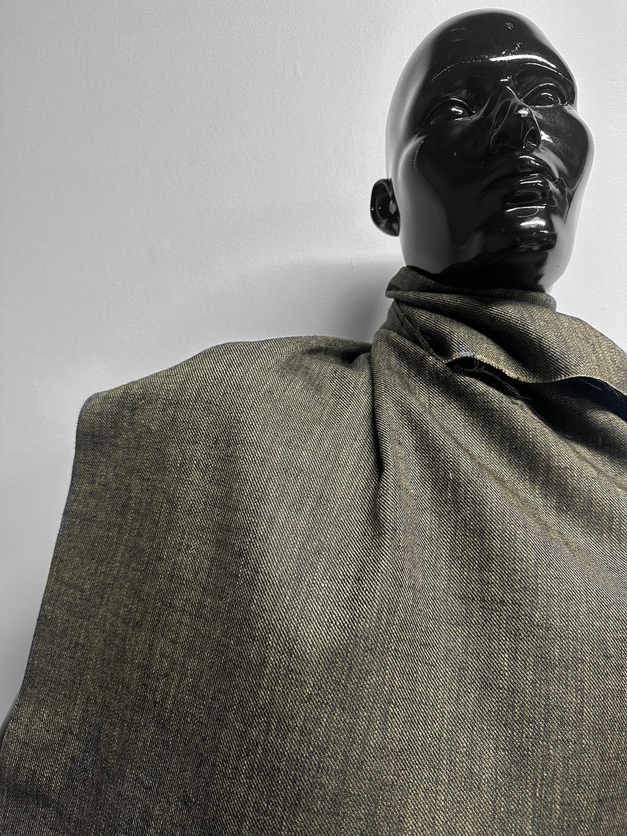 Classic Italian Silk Linen Virgin Wool Twill Suiting - Khaki Black