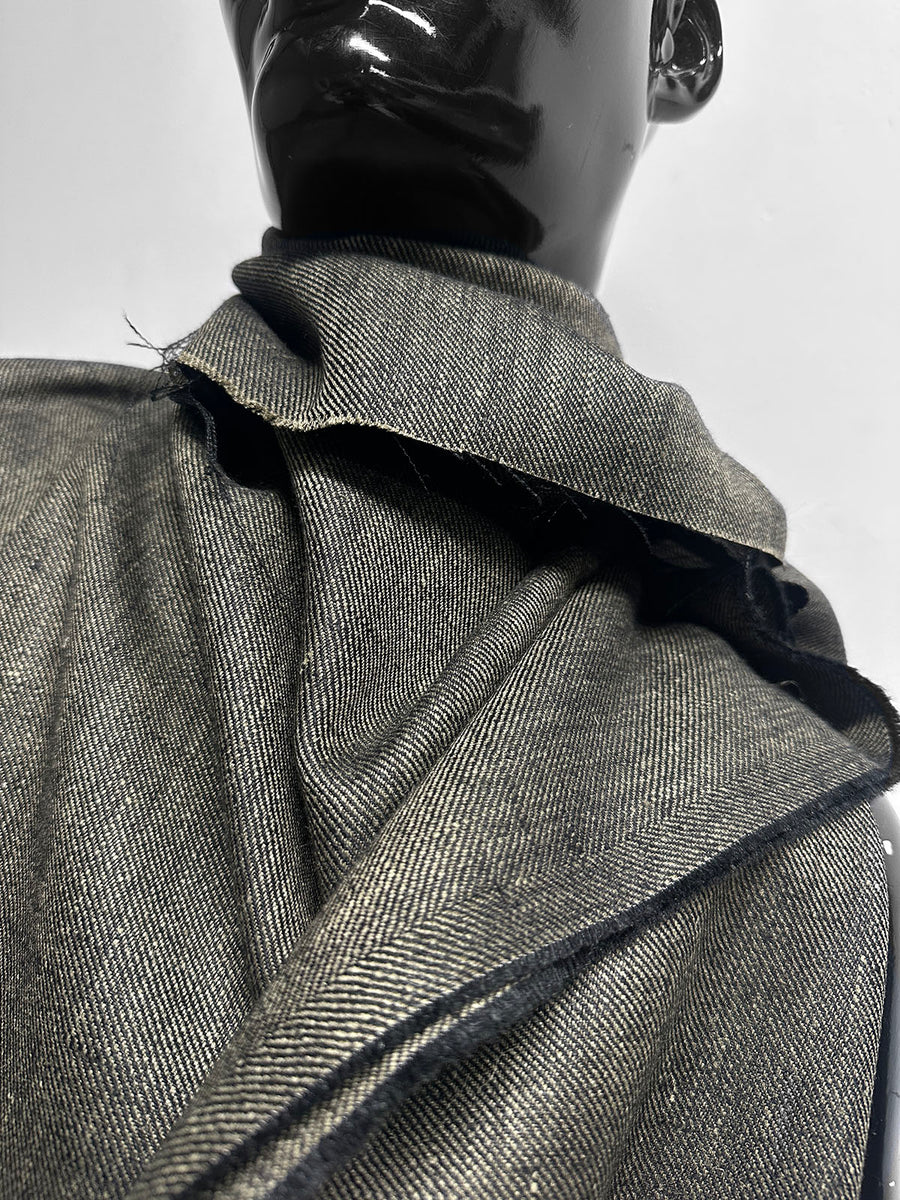 Classic Italian Silk Linen Virgin Wool Twill Suiting - Khaki Black
