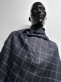Classic Italian Check Silk Linen Virgin Wool Suiting - Navy