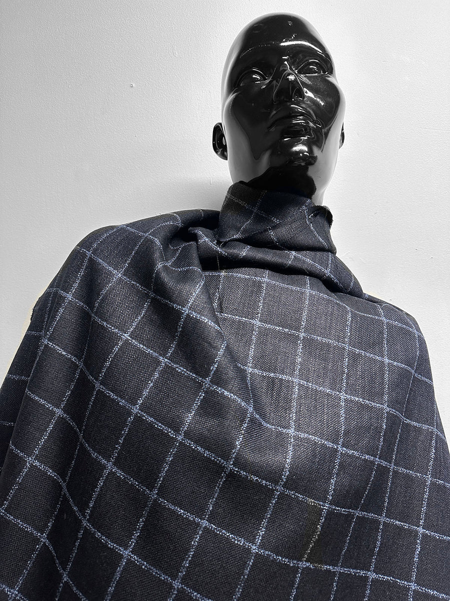 Classic Italian Check Silk Linen Virgin Wool Suiting - Navy
