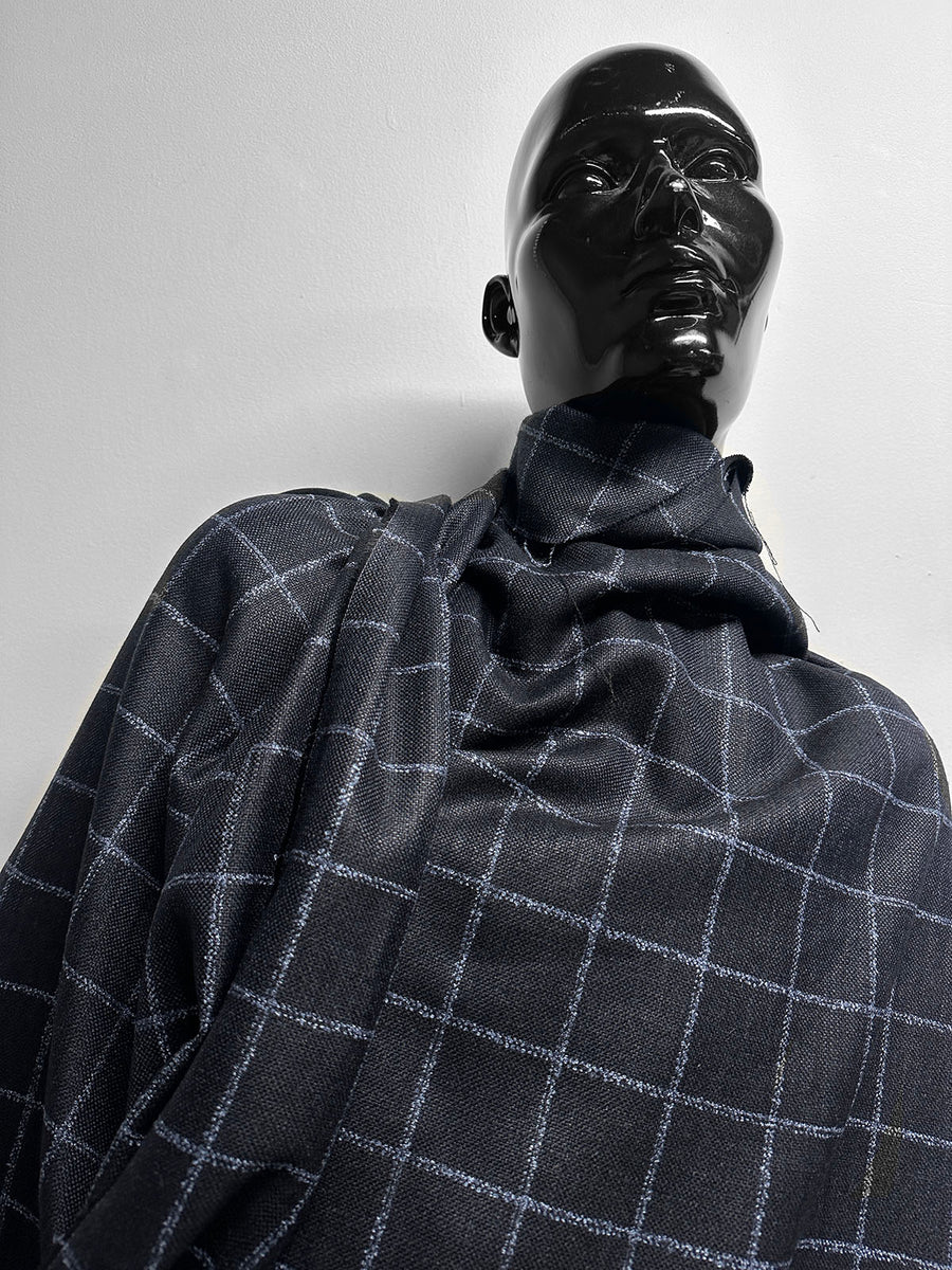 Classic Italian Check Silk Linen Virgin Wool Suiting - Navy