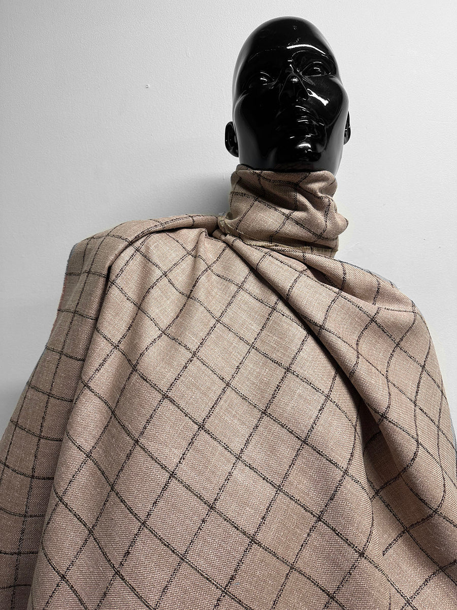 Classic Italian Check Silk Linen Virgin Wool Suiting - Pink, Tan