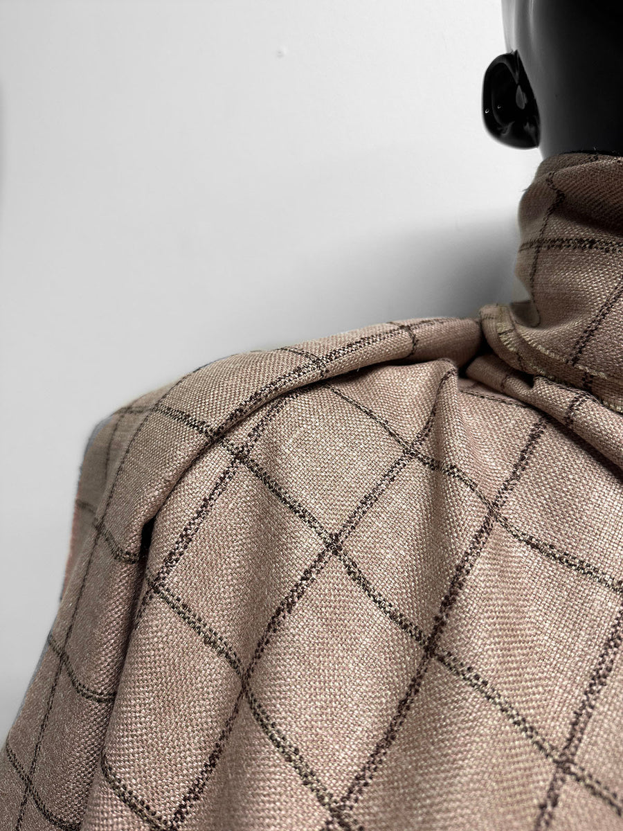 Classic Italian Check Silk Linen Virgin Wool Suiting - Pink, Tan