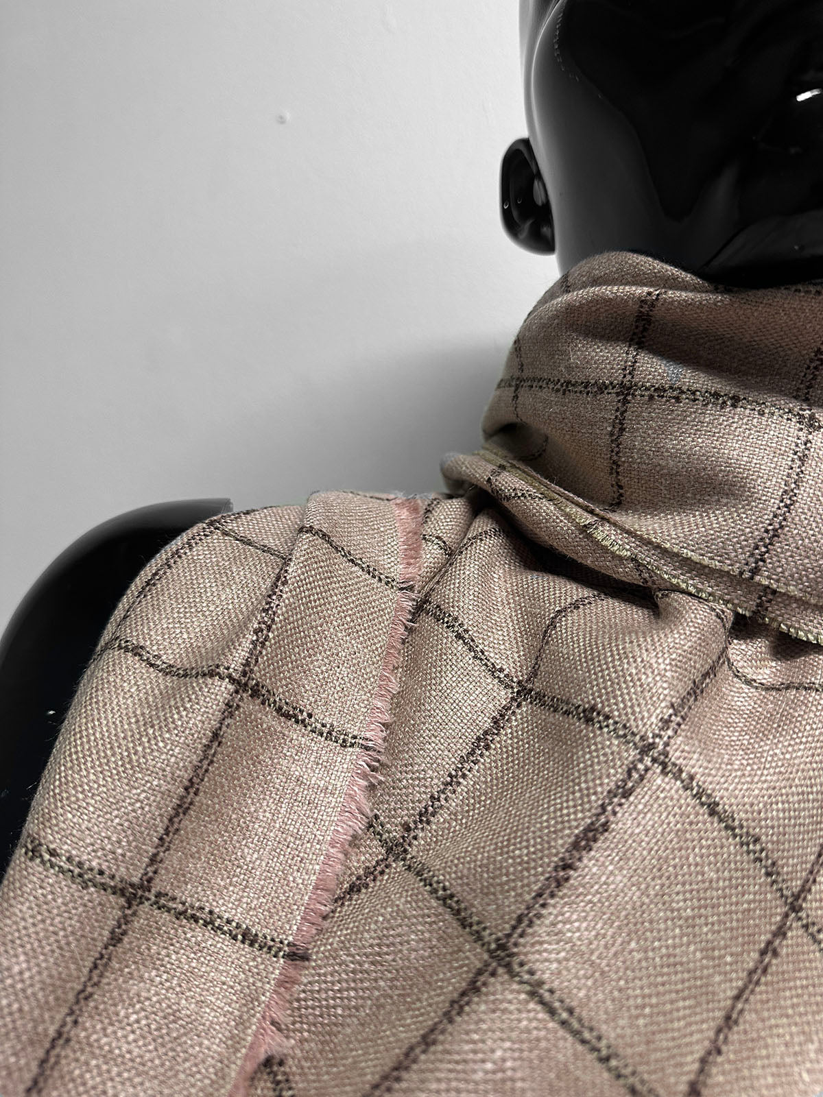 Classic Italian Check Silk Linen Virgin Wool Suiting - Pink, Tan
