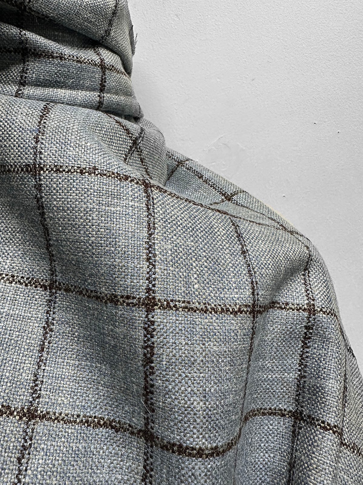 Classic Italian Check Silk Linen Virgin Wool Suiting - Blue, Tan