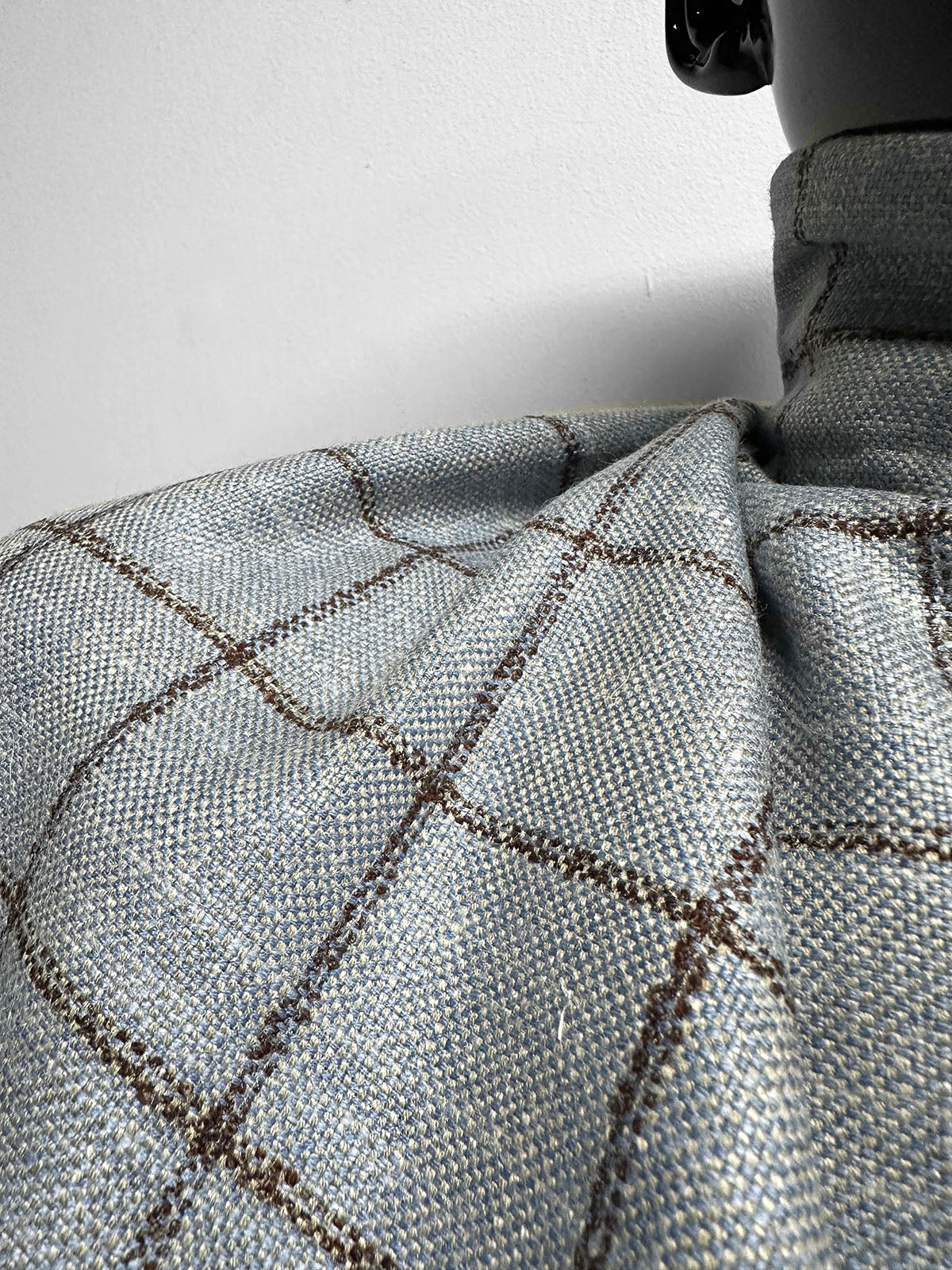 Classic Italian Check Silk Linen Virgin Wool Suiting - Blue, Tan