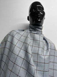 Classic Italian Check Silk Linen Virgin Wool Suiting - Blue, Tan