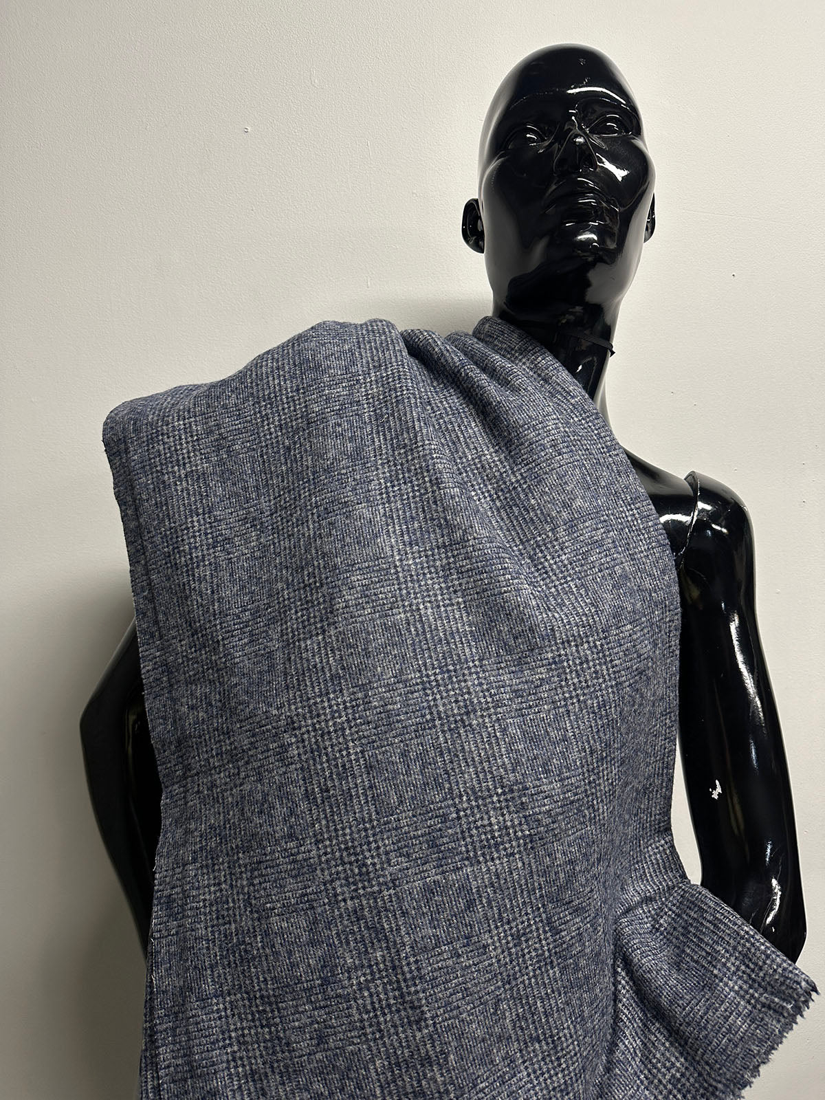 3 5/8 Yards Soft Blue Houndstooth Winter Jacket Weight - S37