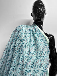 Aqua Silk Crepe Tulip Print - L'Etoffe Fabrics LLC