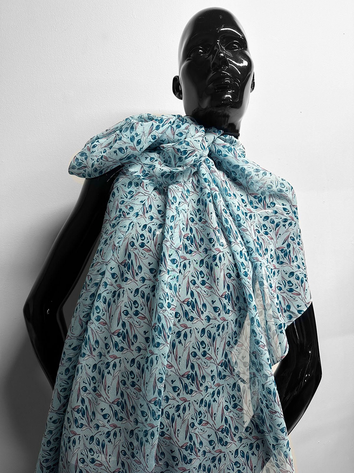 Aqua Silk Crepe Tulip Print - L'Etoffe Fabrics LLC