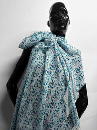 Aqua Silk Crepe Tulip Print - L'Etoffe Fabrics LLC