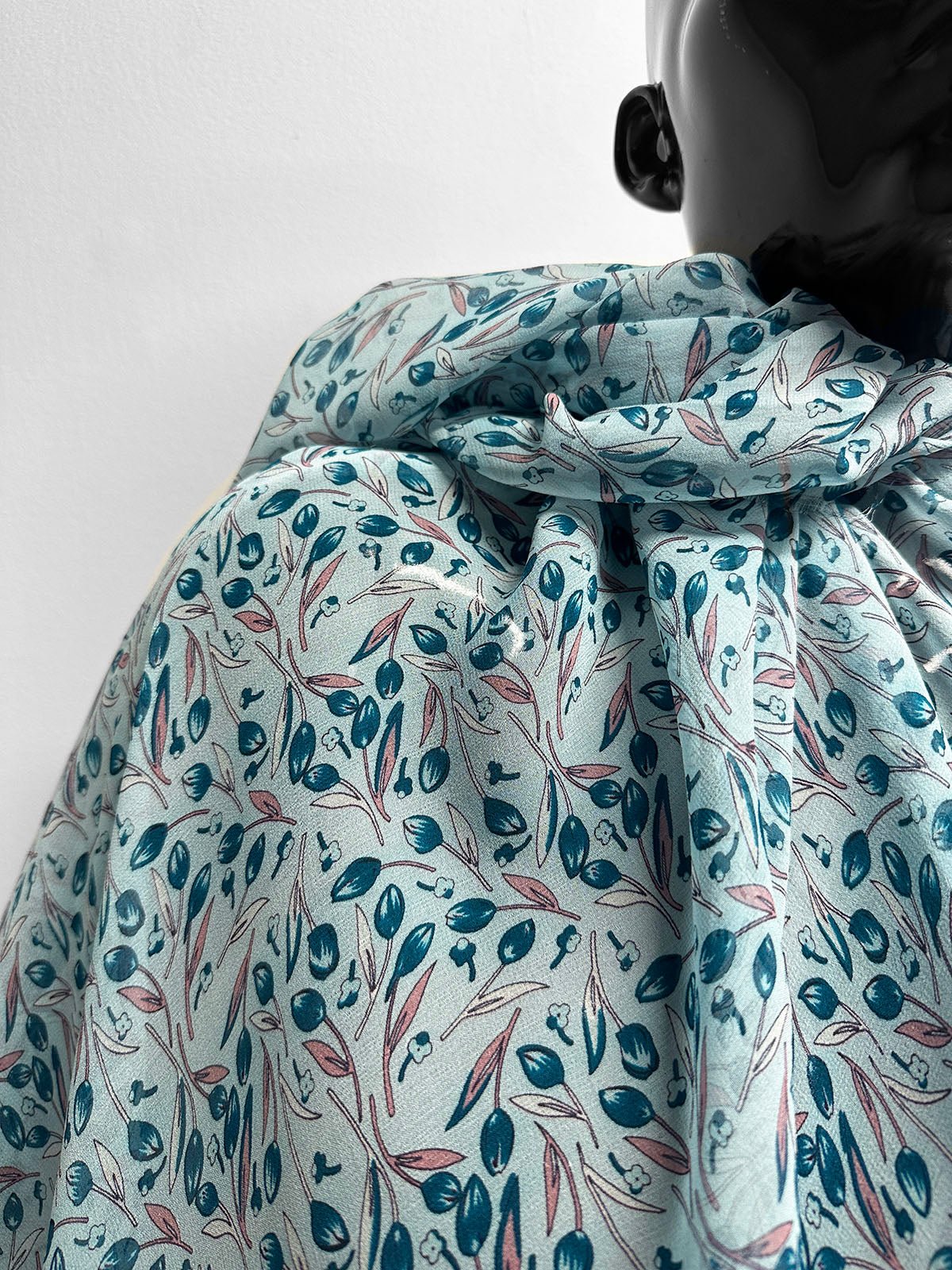 Aqua Silk Crepe Tulip Print - L'Etoffe Fabrics LLC
