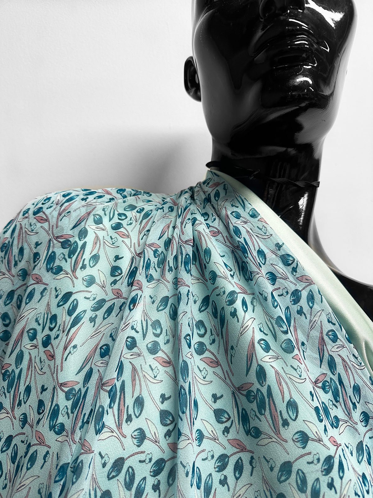 Aqua Silk Crepe Tulip Print - L'Etoffe Fabrics LLC