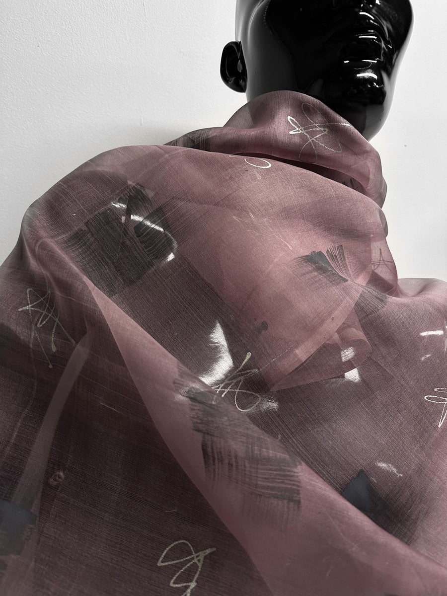 Artisanal Handprinted Silk Organza Mauve - L'Etoffe Fabrics LLC