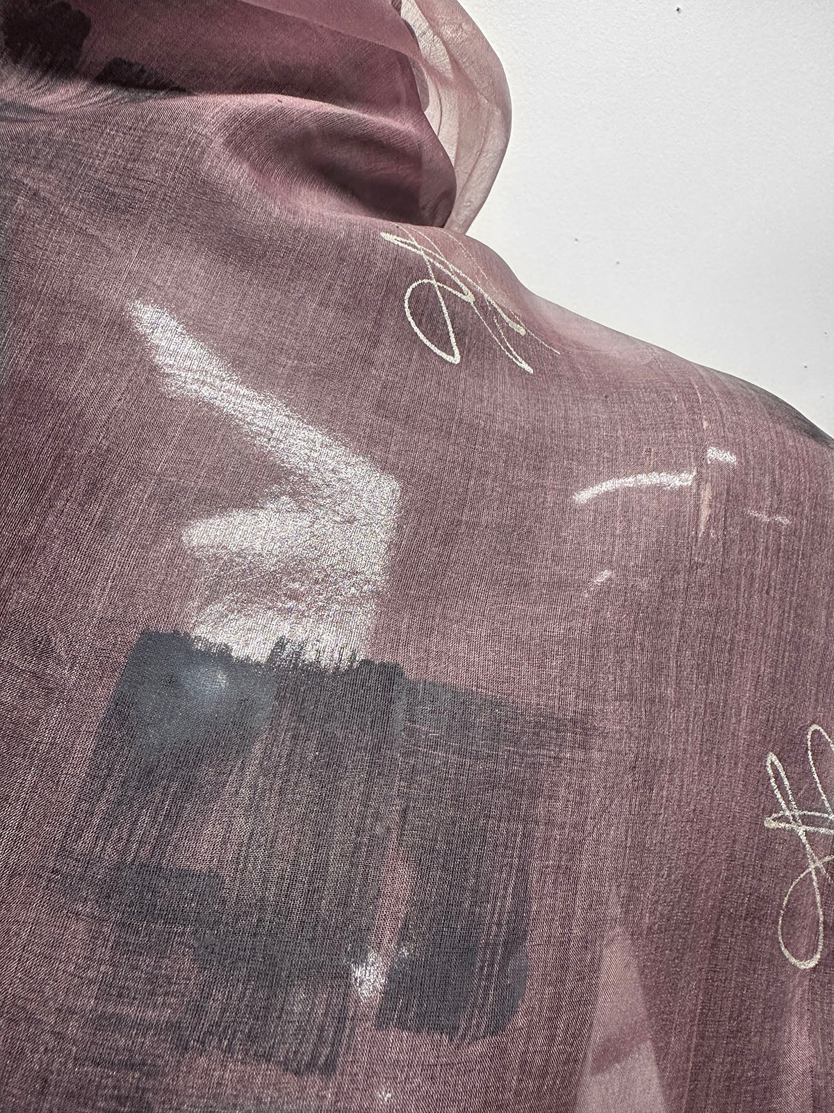 Artisanal Handprinted Silk Organza Mauve - L'Etoffe Fabrics LLC