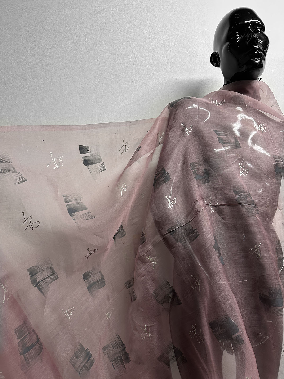 Artisanal Handprinted Silk Organza Mauve - L'Etoffe Fabrics LLC