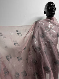 Artisanal Handprinted Silk Organza Mauve - L'Etoffe Fabrics LLC