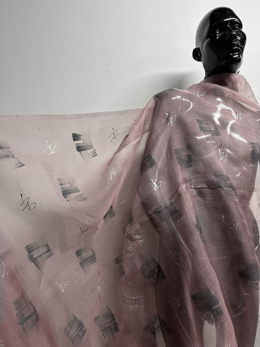 Artisanal Handprinted Silk Organza Mauve - L'Etoffe Fabrics LLC