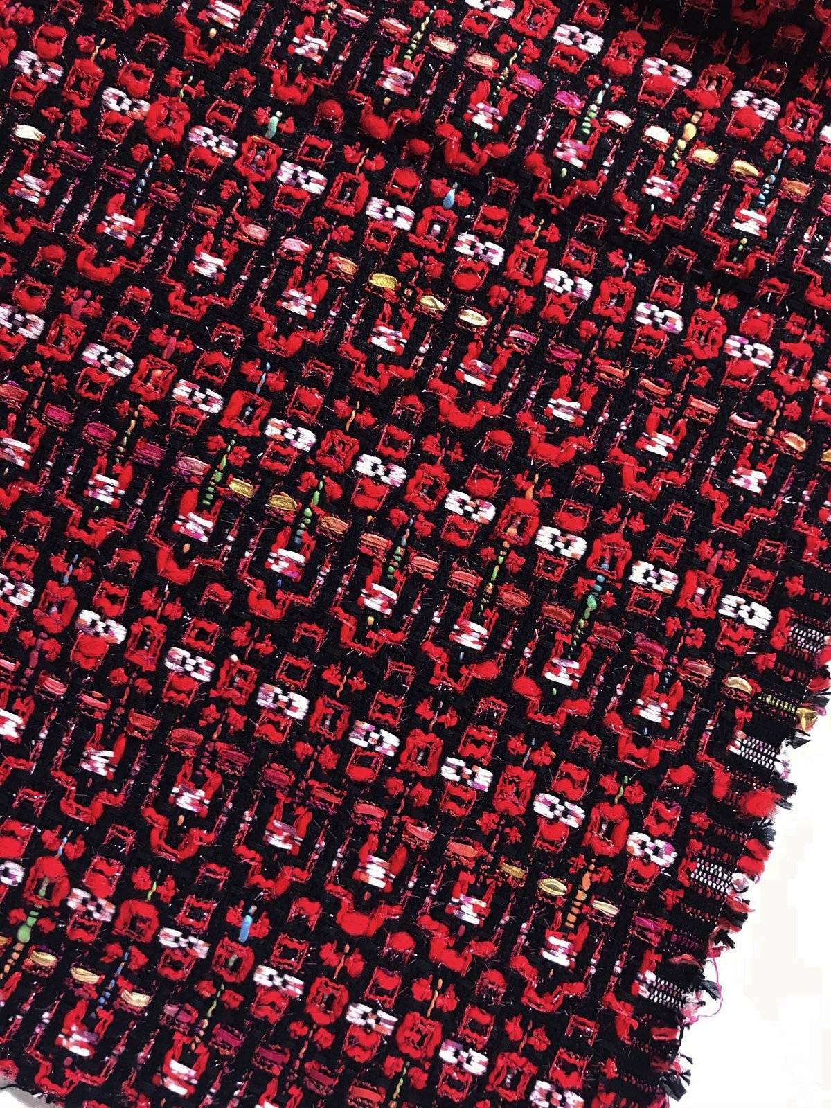 Aztec Inspired French Tweed Red Sparkle - L'Etoffe Fabrics LLC