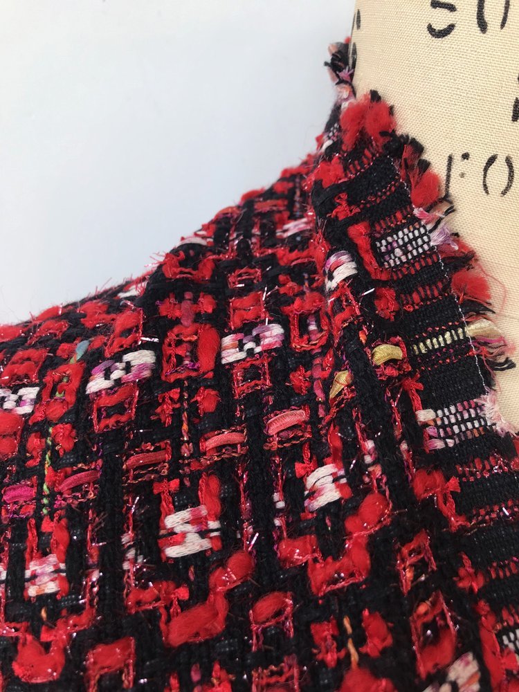 Aztec Inspired French Tweed Red Sparkle - L'Etoffe Fabrics LLC