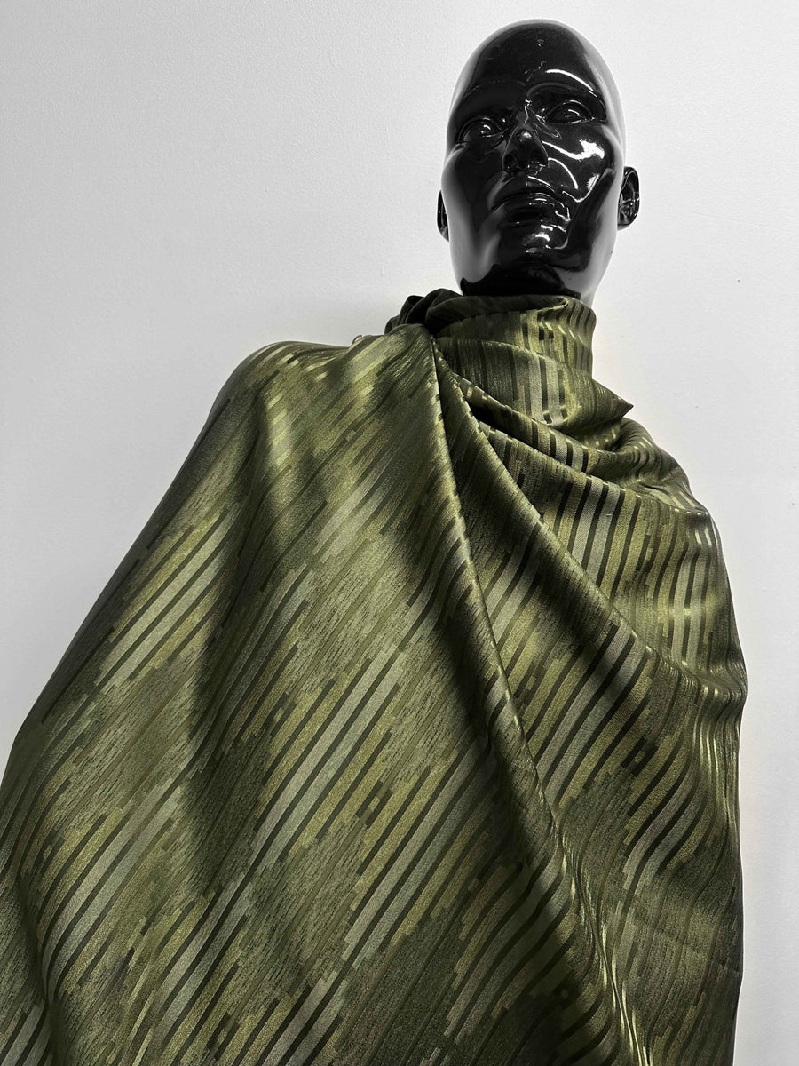 Aztec Melange Satin Jacquard - Olive - L'Etoffe Fabrics LLC