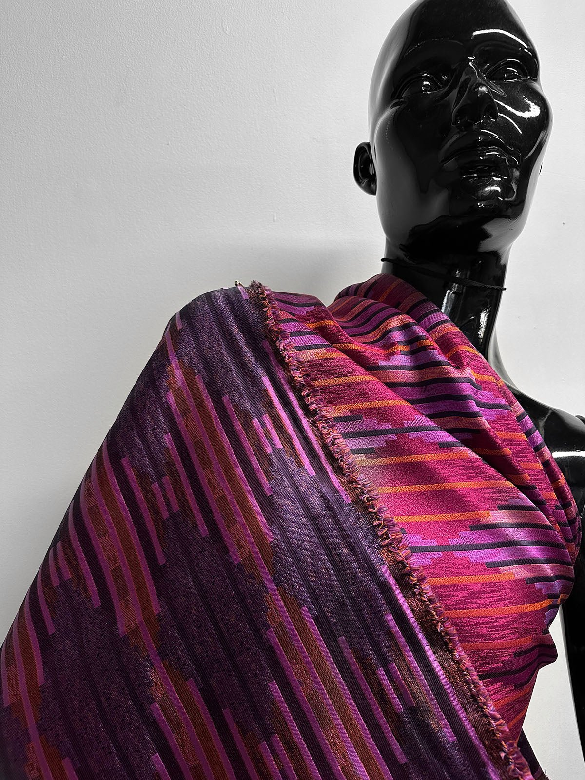 Aztec Satin Striped Jacquard - Fuschia - L'Etoffe Fabrics LLC