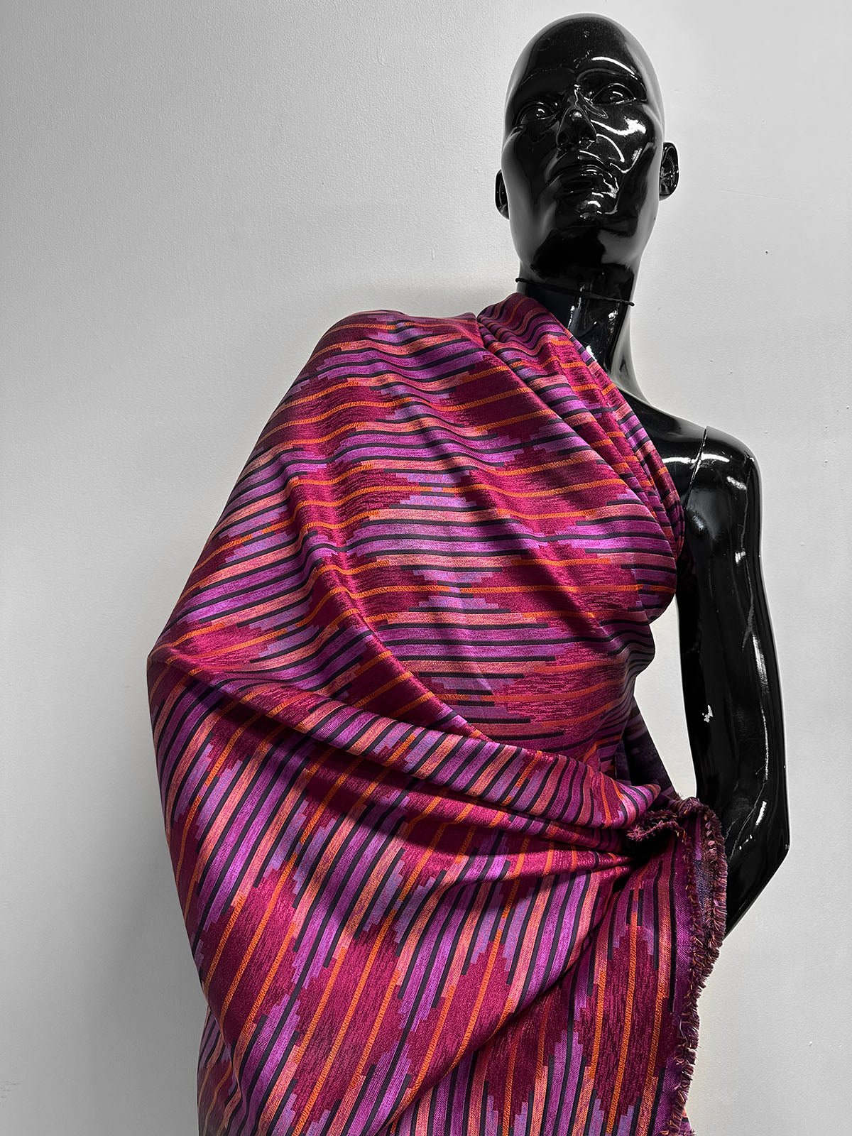 Aztec Satin Striped Jacquard - Fuschia - L'Etoffe Fabrics LLC